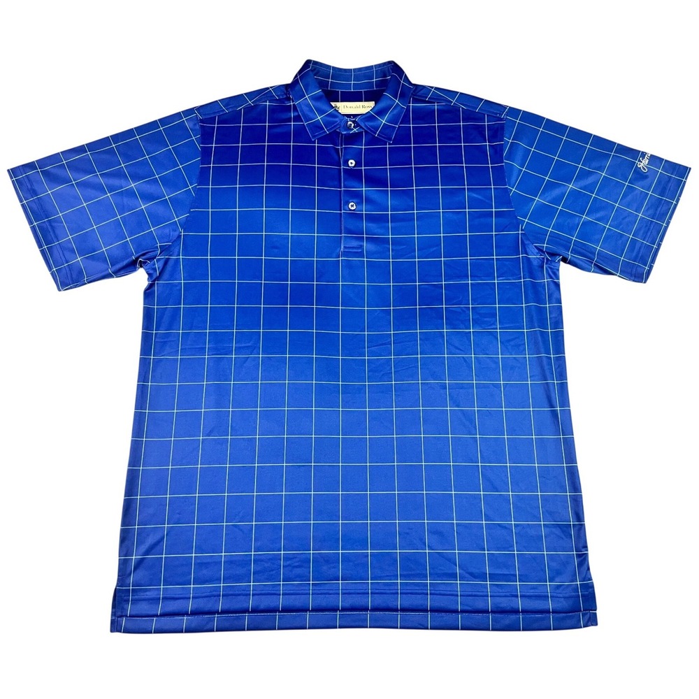 Donald Ross Sportswear Mens L Blue‎ Windowpane Golf Polo Shirt Hurricane Creek